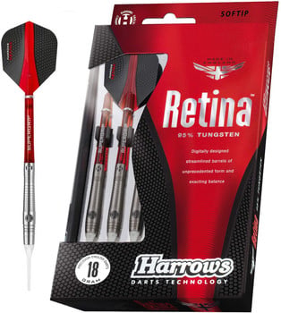 Harrows Retina 95% Tungsten Darts Set, 18 Gramm, mit roten Flights.