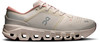 Beige Laufschuhe mit rosa Details und ON-Logo.