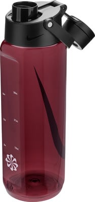 Rote Nike-Wasserflasche mit schwarzem Deckel und Nike-Logo.