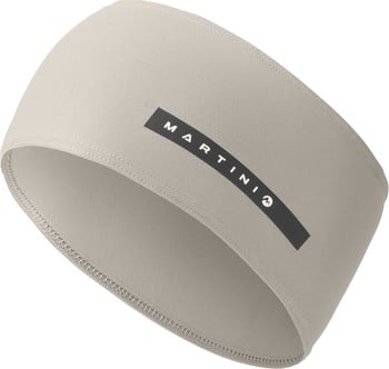 Graues Stoffstirnband mit Martini-Logo.