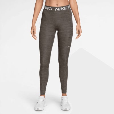 Graue Nike Pro Leggings für Damen mit Nike-Logo und Schriftzug PRO NIKE.