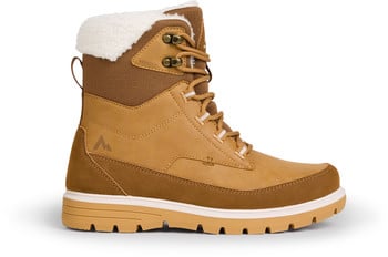 Braune Damen-Winterstiefel mit Fell und Schnürung.