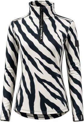 Damen-Langarmshirt mit hohem Kragen und Reißverschluss im Zebra-Look.