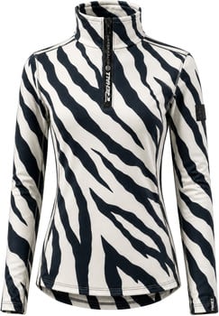 Damen-Langarmshirt mit hohem Kragen und Reißverschluss im Zebra-Look.