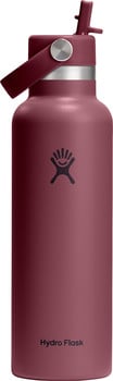 Kleine weinrote Hydro Flask Flasche mit Strohhalm und Griff.