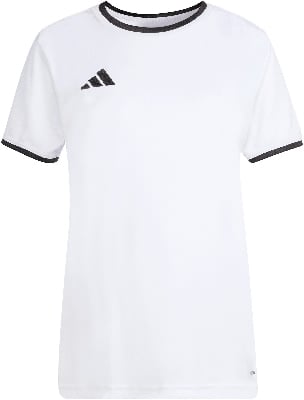 Weißes Adidas T-Shirt mit schwarzer Paspel und Logo. Weißes Adidas T-Shirt mit schwarzer Paspel und Logo.