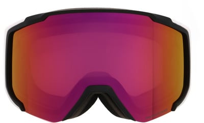 Eine Skibrille mit roter Spiegellinse und weißem Rahmen. Eine Skibrille mit roter Spiegellinse und weißem Rahmen.