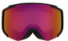 Eine Skibrille mit roter Spiegellinse und weißem Rahmen.