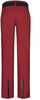 Rote Hose mit schwarzen Seitenstreifen und Reißverschlüssen am Knöchel.