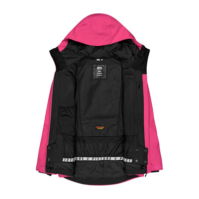 Eine rosa Winterjacke mit schwarzem Futter und vielen Taschen. Eine rosa Winterjacke mit schwarzem Futter und vielen Taschen.