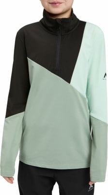 Mädchen in schwarzer Jacke mit hellgrünen Einsätzen und weißem Logo auf dem Ärmel. Mädchen in schwarzer Jacke mit hellgrünen Einsätzen und weißem Logo auf dem Ärmel.