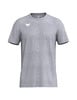 Graues T-Shirt mit kurzen Ärmeln und weißem Logo auf der Brust.