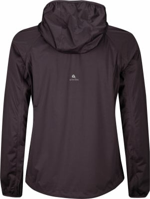 Rückansicht einer dunkelvioletten Kapuzenjacke mit Active Rebel Logo.