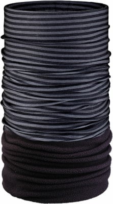 Grau und schwarz gestreifter Schlauchschal aus Fleece. Grau und schwarz gestreifter Schlauchschal aus Fleece.