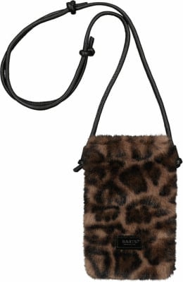 Braune Plüschtasche mit Leopardenmuster und schwarzem Kordelzug. Braune Plüschtasche mit Leopardenmuster und schwarzem Kordelzug.