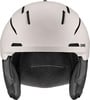Weißer Skihelm mit schwarzen Details und Uvex-Logo.