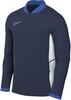 Dunkelblaue Jacke mit weißem Nike-Logo und blauem Kragen.