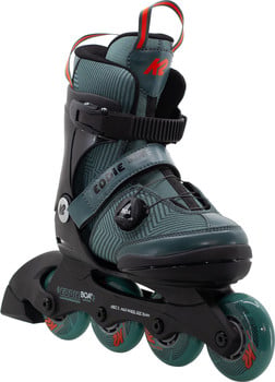 Kinder-Inline-Skates K2 Eddie BOA in Dunkelgrün mit orangefarbenen Details.