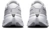 Rückansicht von weißen Laufschuhen mit grauen Details und ON-Logo.