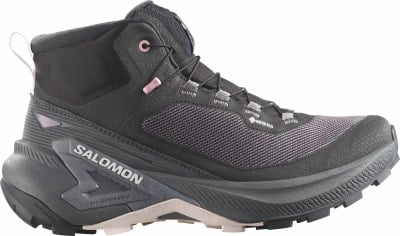 Schwarzer Salomon Wanderschuh mit rosa Details und Gore-Tex-Membran.