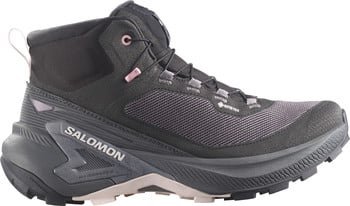 Schwarzer Salomon Wanderschuh mit rosa Details und Gore-Tex-Membran.