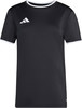 Schwarzes T-Shirt mit kurzen Ärmeln, weißem Kragen und Adidas-Logo.