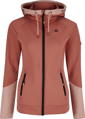 Damen-Kapuzenjacke in Rosa mit schwarzem Reißverschluss, Logo und farbigen Ärmeln. Damen-Kapuzenjacke in Rosa mit schwarzem Reißverschluss, Logo und farbigen Ärmeln.