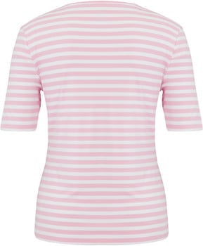 Damen-T-Shirt mit kurzen Ärmeln und rosa Streifen.