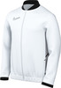 Weiße Nike Jacke mit schwarzem Kragen und Logo auf der Brust.