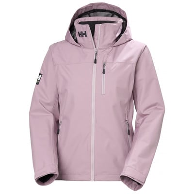 Egy rózsaszín Helly Hansen dzseki kapucnival és logóval a mellkasán.
