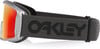 Oakley Skibrille mit rotem Glas und grauem Band mit Logo.