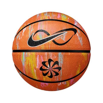 Ein orangefarbener Basketball mit Infinity-Symbol und Nike-Logo.