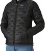 Schwarze Patagonia Daunenjacke mit Kapuze und Reißverschluss.