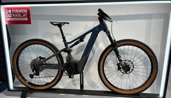 Mountainbike mit Vollfederung und braunen Maxxis-Reifen.