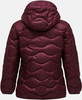 Rückansicht einer dunkelweinroten Steppjacke mit Kapuze.