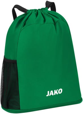 Grüne Sporttasche mit schwarzen Trägern und seitlicher Netztasche. Grüne Sporttasche mit schwarzen Trägern und seitlicher Netztasche.