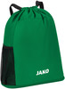 Grüne Sporttasche mit schwarzen Trägern und seitlicher Netztasche.