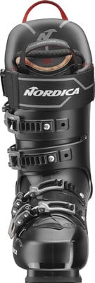 Schwarzer Nordica Skischuh mit Schnallen und verstellbarem Riemen. Schwarzer Nordica Skischuh mit Schnallen und verstellbarem Riemen.