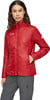 Rote Damenjacke mit Mammut-Logo und grauer Hose.
