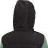 Rückansicht einer Kapuzenjacke in Schwarz und Grün.