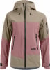 Damenjacke von ORTOVOX mit Kapuze, rosa und beige, mit schwarzen Reißverschlüssen.