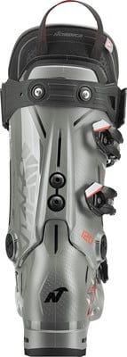 Grauer Nordica Skischuh mit orangefarbenen Akzenten und N-Logo.