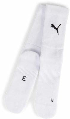 Zwei weiße Puma-Socken mit Logo und Größenangabe. Zwei weiße Puma-Socken mit Logo und Größenangabe.