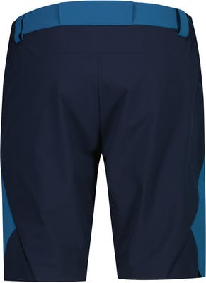 Rückansicht einer dunkelblauen Hose mit blauen Seitenpaneelen. Rückansicht einer dunkelblauen Hose mit blauen Seitenpaneelen.
