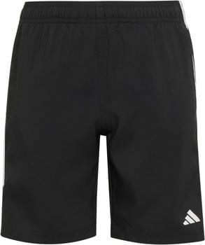 Schwarze Adidas Herrenshorts mit weißen Streifen und Logo.