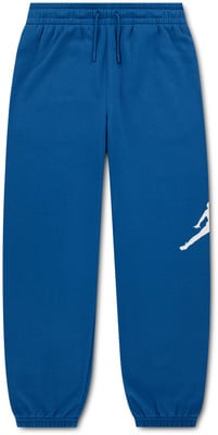 Blaue Jogginghose mit weißem Jordan-Logo auf dem rechten Bein. Blaue Jogginghose mit weißem Jordan-Logo auf dem rechten Bein.