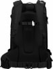 Schwarzer Rucksack mit gepolstertem Rücken und Schultergurten.