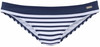 Damen-Badeanzug mit Streifen, dunkelblauem Bund und kleinem Logo.
