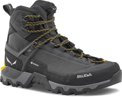Herren-Outdoor-Stiefel von Salewa mit Gore-Tex und gelben Schnürsenkeln. Herren-Outdoor-Stiefel von Salewa mit Gore-Tex und gelben Schnürsenkeln.