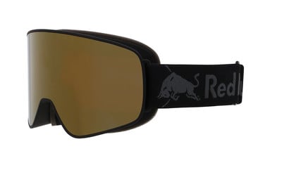 Lyžařské brýle s černým páskem a logem Red Bull.
